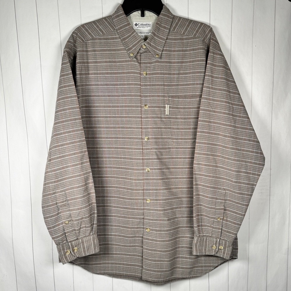 VTG 90s Columbia Sportswear XL Brown Plaid Button Shirt L/S Outdoors Granola‎